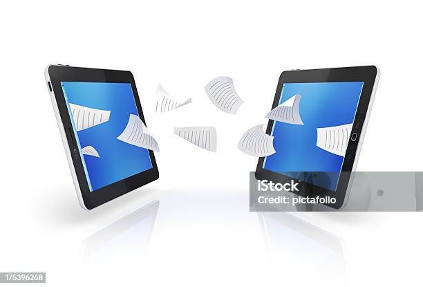 Tablet Transfer Files And Sharing Stock Photo - Download Image Now - Concepts, Digital Tablet, Exchanging