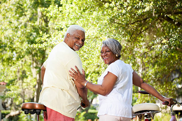 istock Senior African American couple riding bicycles 175396320