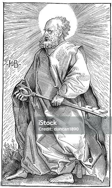 St Peter Holding The Keys To Heaven Stock Illustration - Download Image Now - Peter the Apostle, Engraved Image, Adult