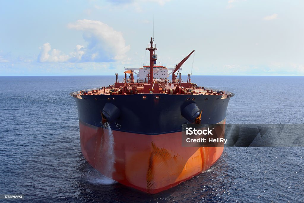 Oil Tanker Aerial photo of a large export tanker at sea. Tanker Ship Stock Photo