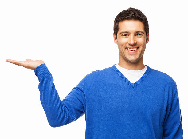 istock Happy Man Showing Open Palm - Isolated 175396574