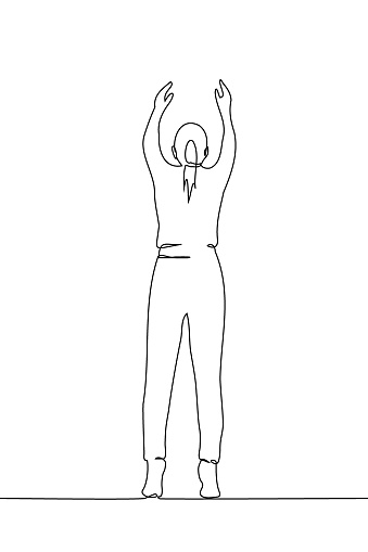 Getting Something Woman Reaches Up With Both Hands One Line Art Vector Concept Of Getting ...