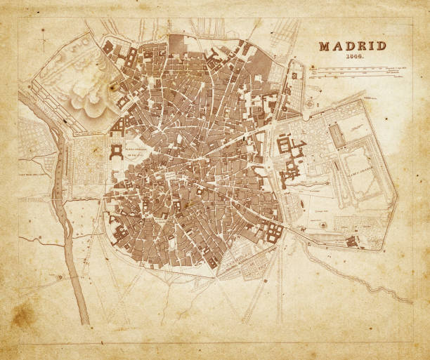 ilustraciones, imágenes clip art, dibujos animados e iconos de stock de madrid mapa 1844 - vin01