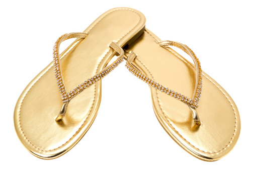 Ladies Gold Sandals Stock Photo - Download Image Now - Flip-Flop, Gold ...