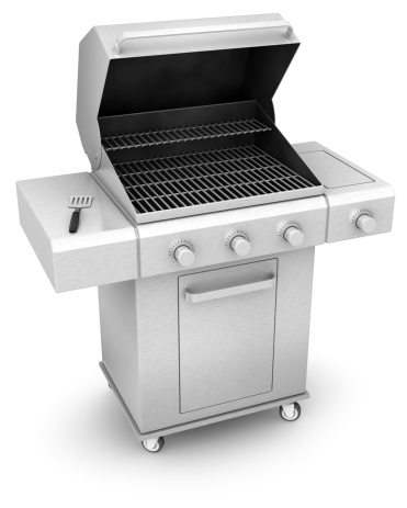 Open stainless steel barbecue isolated on a white background.could be a useful element in a grillingcomposition.This is a detailed 3d rendering.