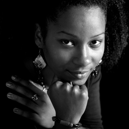 Beautiful African woman, black and white.