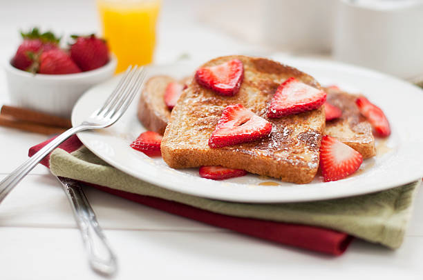 French Toast and Strawberry Breakfast stock photo