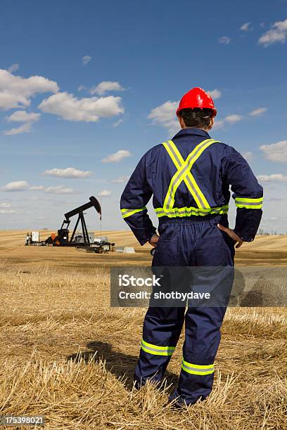 Photo libre de droit de Pétrochimiste Dans Un Champ banque d'images et plus d'images libres de droit de Bleu - Bleu, Casque, Casque de chantier