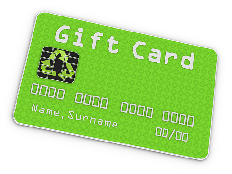 3d render. Recycling gift card isolated on white background.