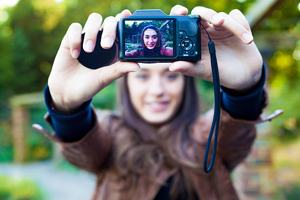istock Beautiful Woman Taking Self Portrait with Digital Camera 175398419