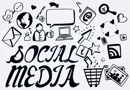 Doodle-style illustration relating to social media.