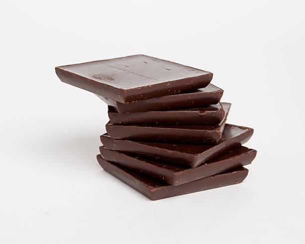 Spiral Stack of Dark Chocolate Squares stock photo