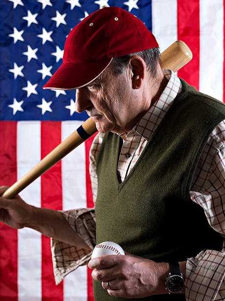 野球 - baseball player american flag sport men ストックフォトと画像