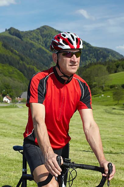 Portrait of a senior cyclist stock photo