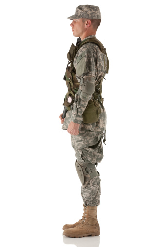 Profile of an army man standing