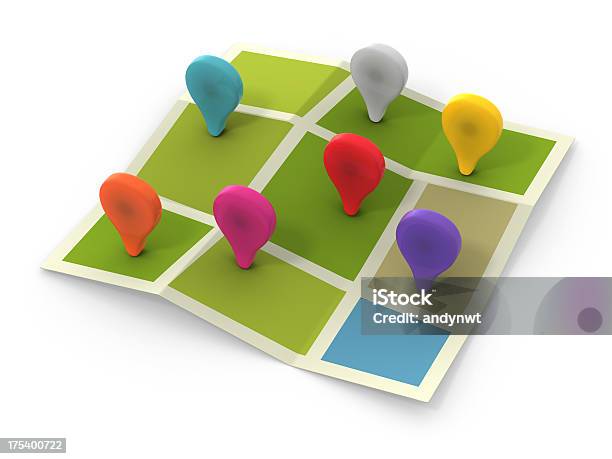 Placemarks On Map Stock Photo - Download Image Now - Clipping Path, Commuter, Cut Out