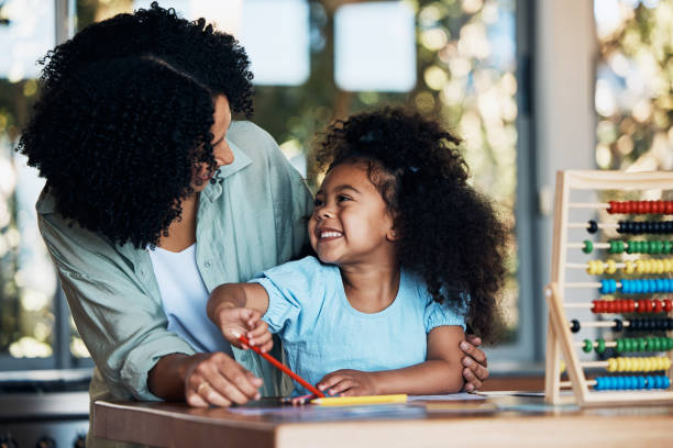 istock Happy family, learning and mother help child with kindergarten remote education, knowledge and smile for study support. Relationship, love and home school tutor teaching kid, creative student or girl 1754009470