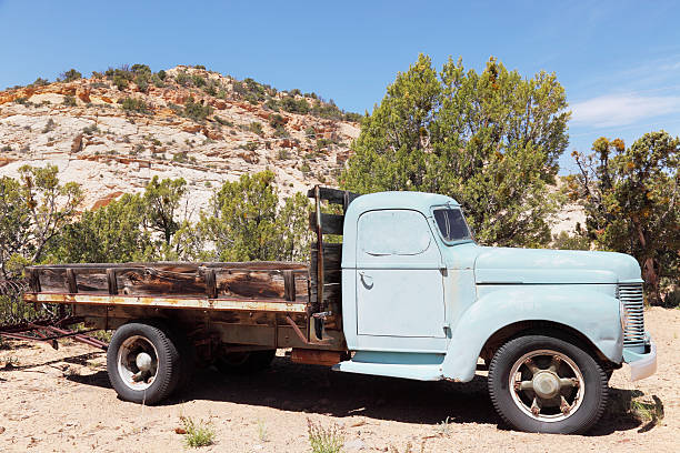 istock distant side view of  blue car wreck beside Utah street 175401090