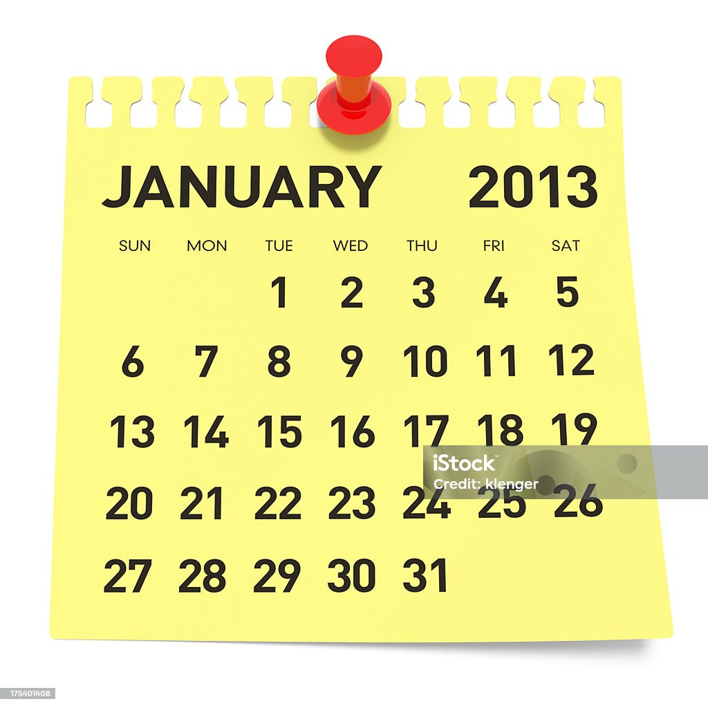 Januar 2013-Kalender - Lizenzfrei 2013 Stock-Foto