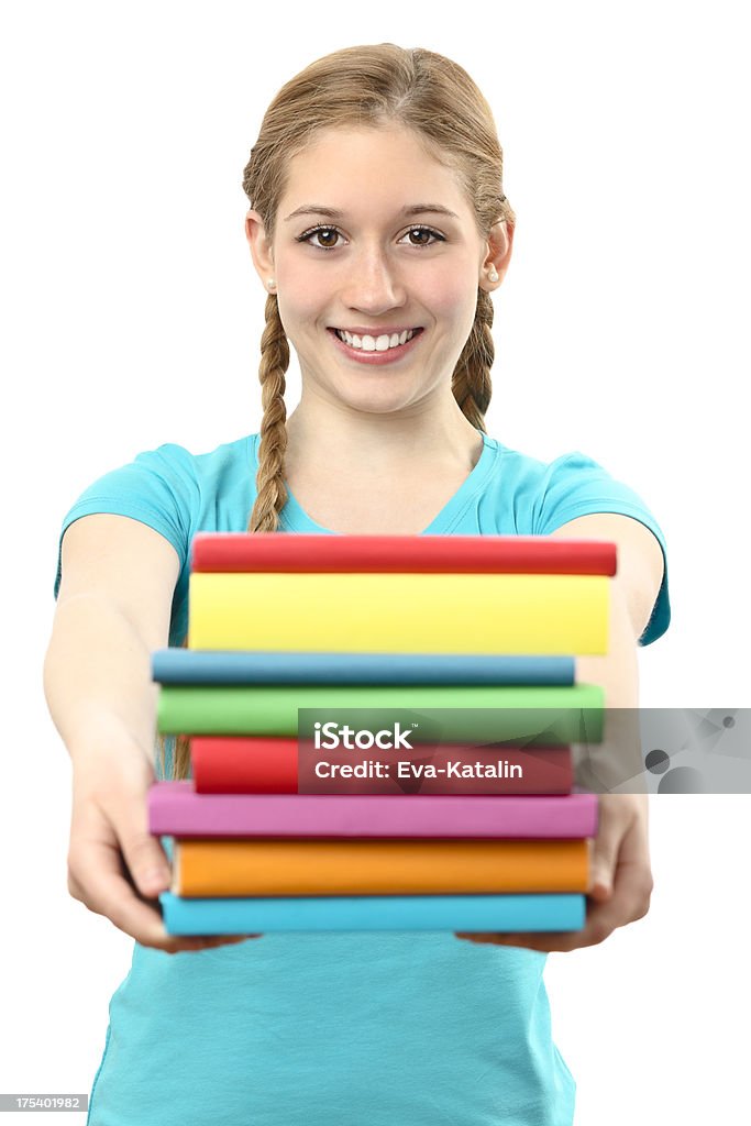 Allegra Ragazza adolescente con i libri - Foto stock royalty-free di 16-17 anni