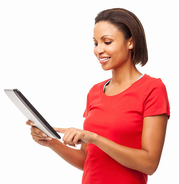 istock Beautiful Young Woman Using Digital Tablet - Isolated 175402032