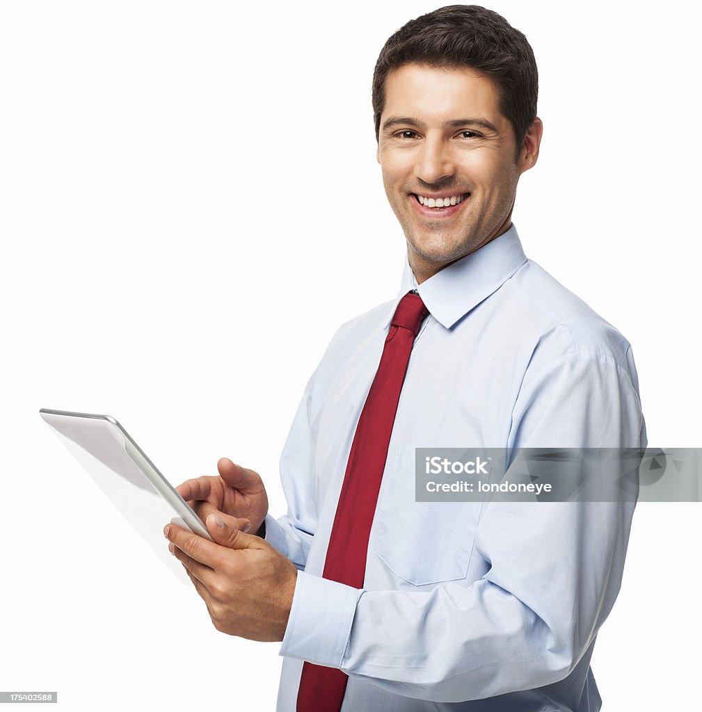 Бизнесмен с использованием цифровой планшетный-уединенный - Стоковые фото Белый фон роялти-фри