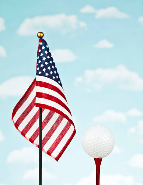 istock American Flag with White Golf Ball on Red Tee 175402956