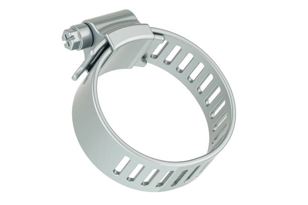 Adjustable Stainless Steel Worm Gear Hose Clamp, 3D rendering isolated on white background