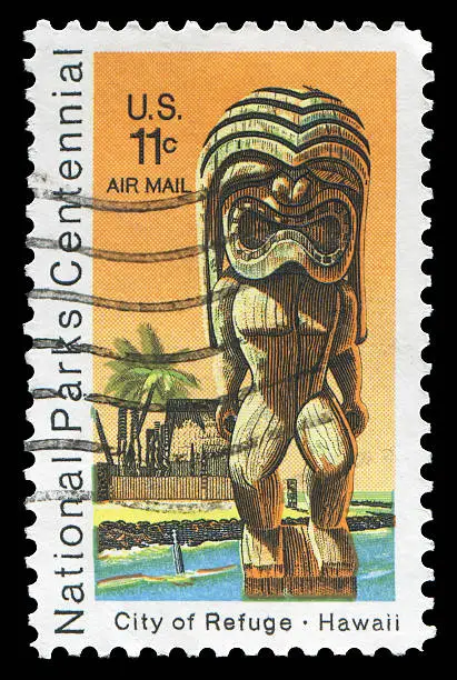 "US postage stamp: Puuhonua O Honaunau National Park, City of Refuge, Hawaii."