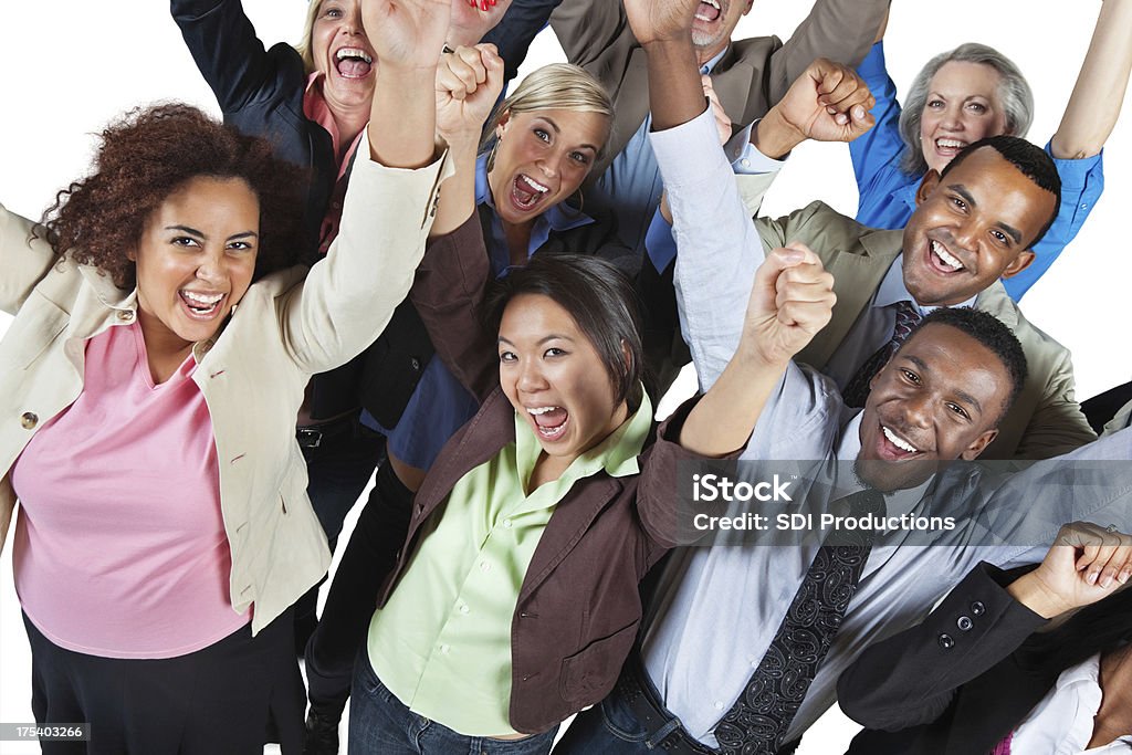 Excited группа людей с руки с - Стоковые фото Люди роялти-фри