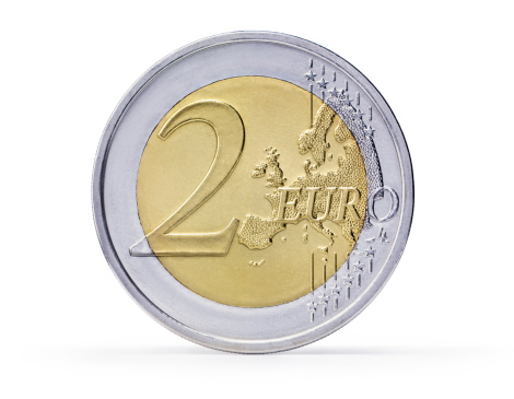 A Two Euro coin isolated on white background
