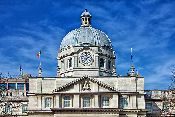 Dublin, Ireland - June 1, 2022: Dublin Castle and Dubh Linn Garden in Dublin, Ireland