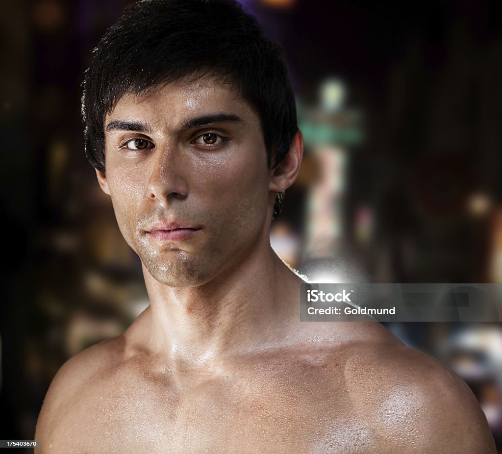 Young Boxer After  Training Close-up portrait of sweaty young boxer after  hard training  outdoors.Looking at camera. 20-24 Years Stock Photo