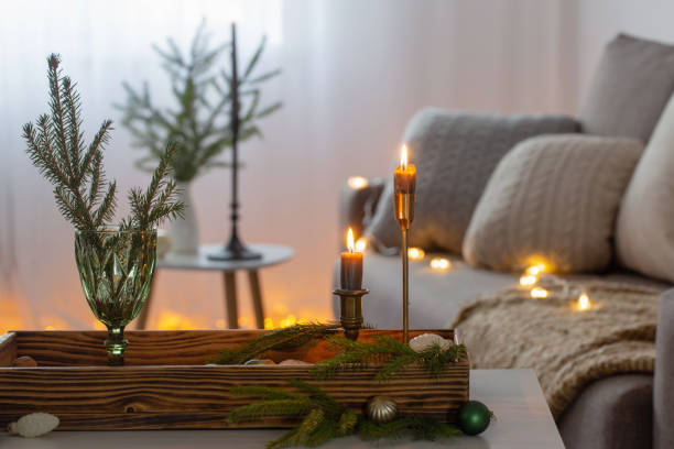 istock cozy home with christmas decor on wooden tray 1754050168