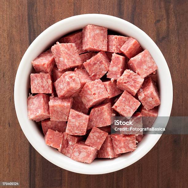 Diced Salami Stock Photo - Download Image Now - Cube Shape, Salami, Bowl