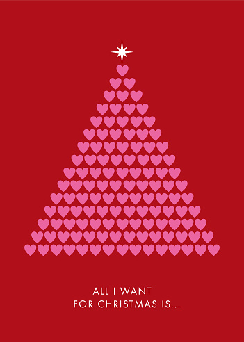 Christmas tree made with hearts. Greeting card with stylized Christmas Tree. Stock illustration