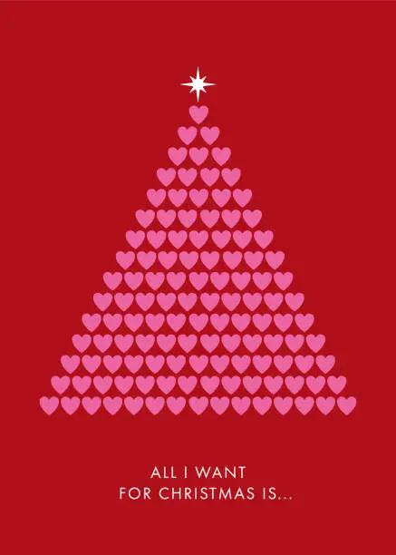 Vector illustration of Christmas tree made with hearts.