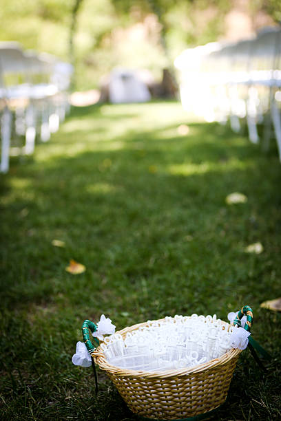 Wedding Ceremony with basket of bubbles stock photo