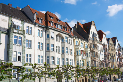 Row houses and gables in old town of D