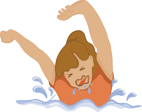Cartoon drawing of a drowning girl, Children drown, Vector illustration