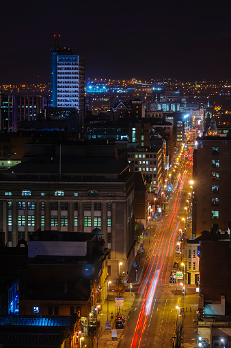 May Street, in Belfast City Centre, at night with traffic