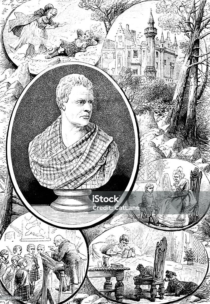 Sir Walter Scott-ilustração vitoriana - Ilustração de 1875 royalty-free