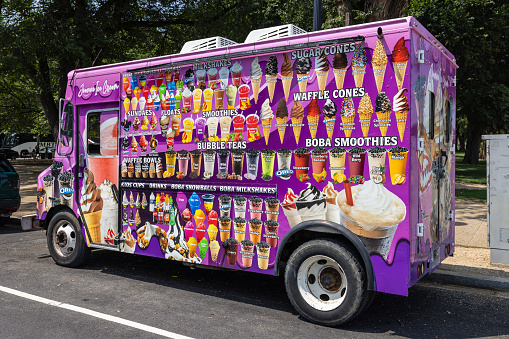 Washington DC, United States - July 26, 2023: Ice cream truck parked on a street