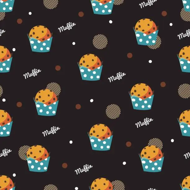 Vector illustration of Dotted Temptations Chocolate Chip Muffin Fiesta Vector Pattern