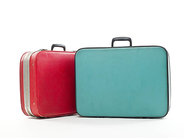 Vintage travel cases on white, Studio shot