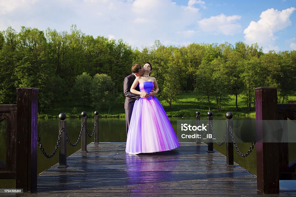Novia y el novio en el puente - Foto de stock de 20 a 29 años libre de derechos