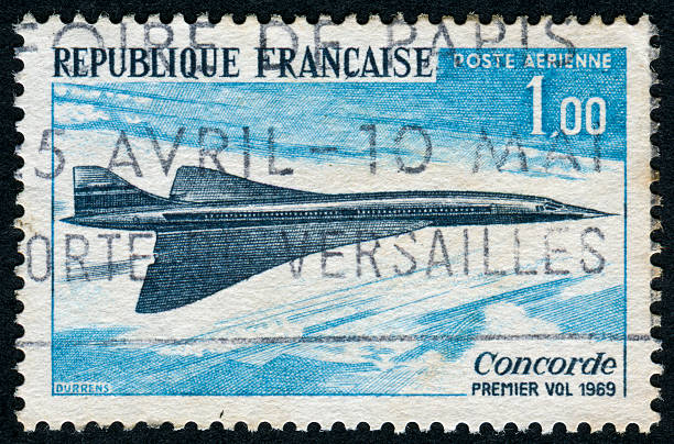 Concorde Stamp Cancelled Stamp From France Featuring A Concorde Airplane supersonic airplane stock pictures, royalty-free photos & images