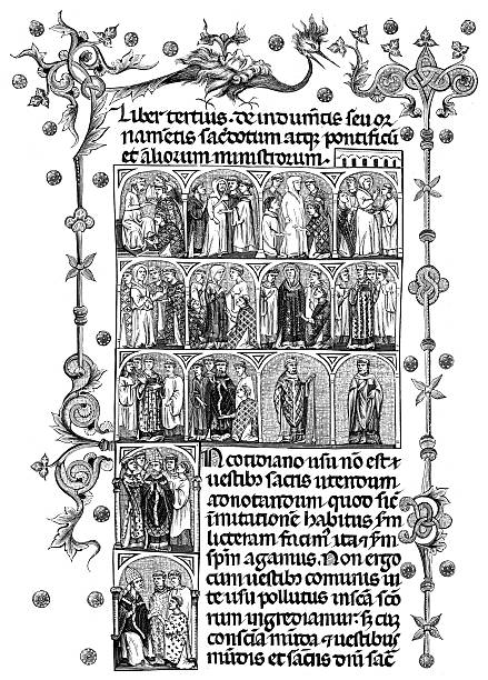 mittelalterliche bishop - manuscript medieval medieval illuminated letter old stock-grafiken, -clipart, -cartoons und -symbole