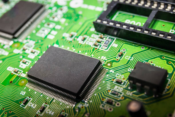 istock Closeup of Chips on boards of computer and smart devices Processing phone. Select focus and Copy space background 1754116179
