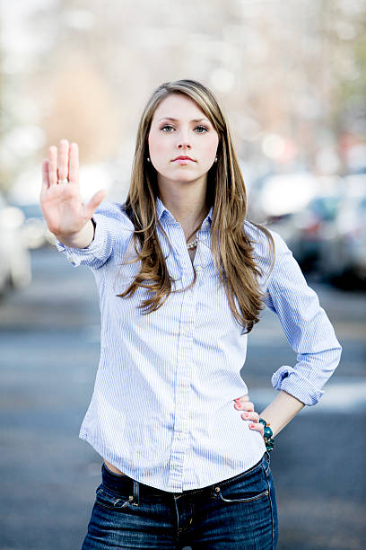 istock Woman Signing Stop with Hands 175411912